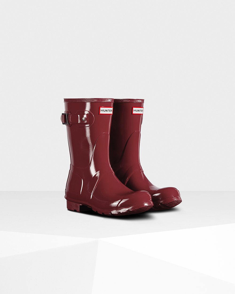 Womens Short Rain Boots - Hunter Original Gloss (49OVMHTSE) - Grey Red